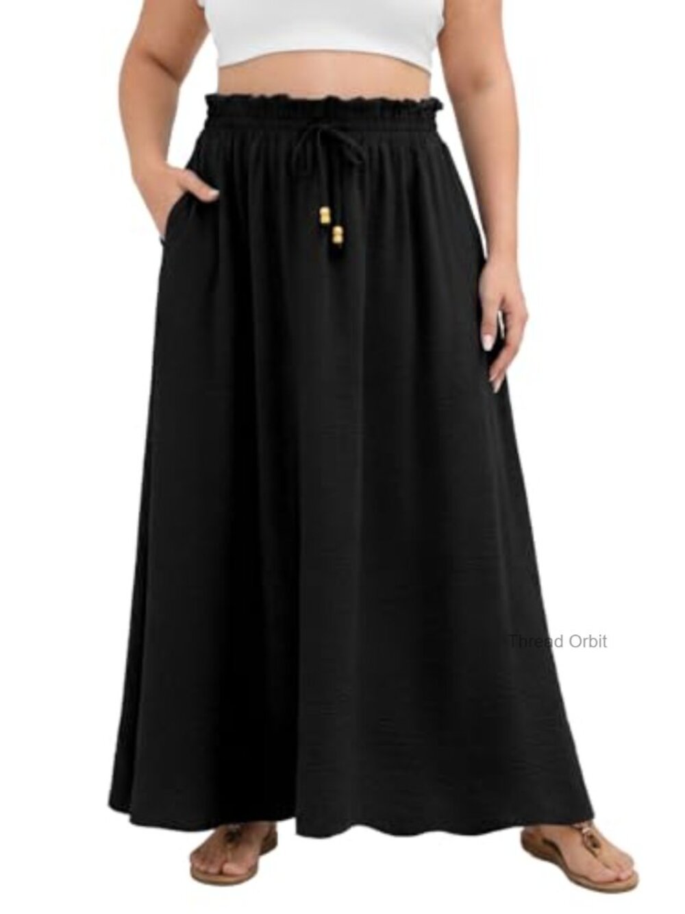 Plus Size Maxi Skirt A-Line Pleated Elastic Waist with Pockets Boho Summer